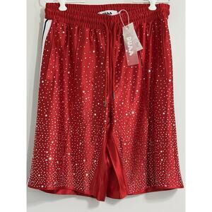 New DUAA Studded Red Rhinestone Red Basketball Athletic Track Shorts Sz 32
